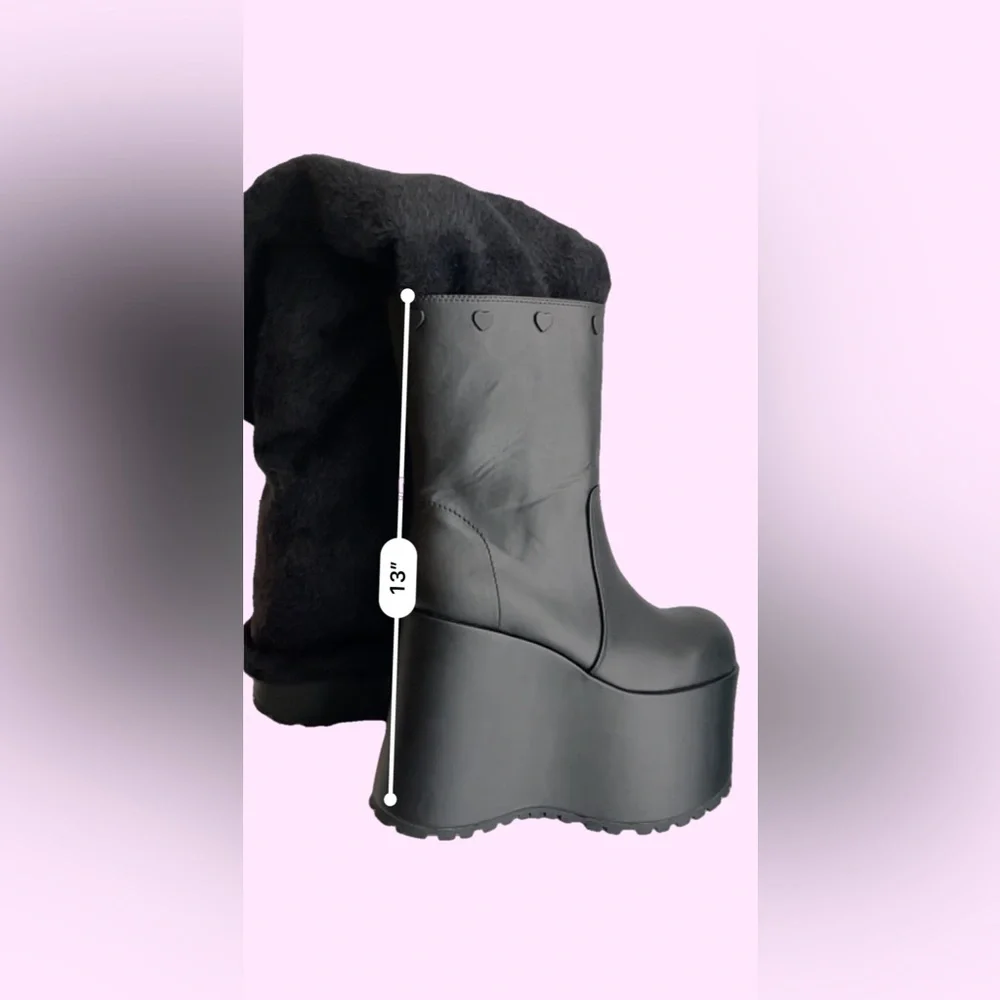Sugar Thrillz Snuggle Wonderland Black Platform Boots with Leg Warmers - Picture 2 of 12